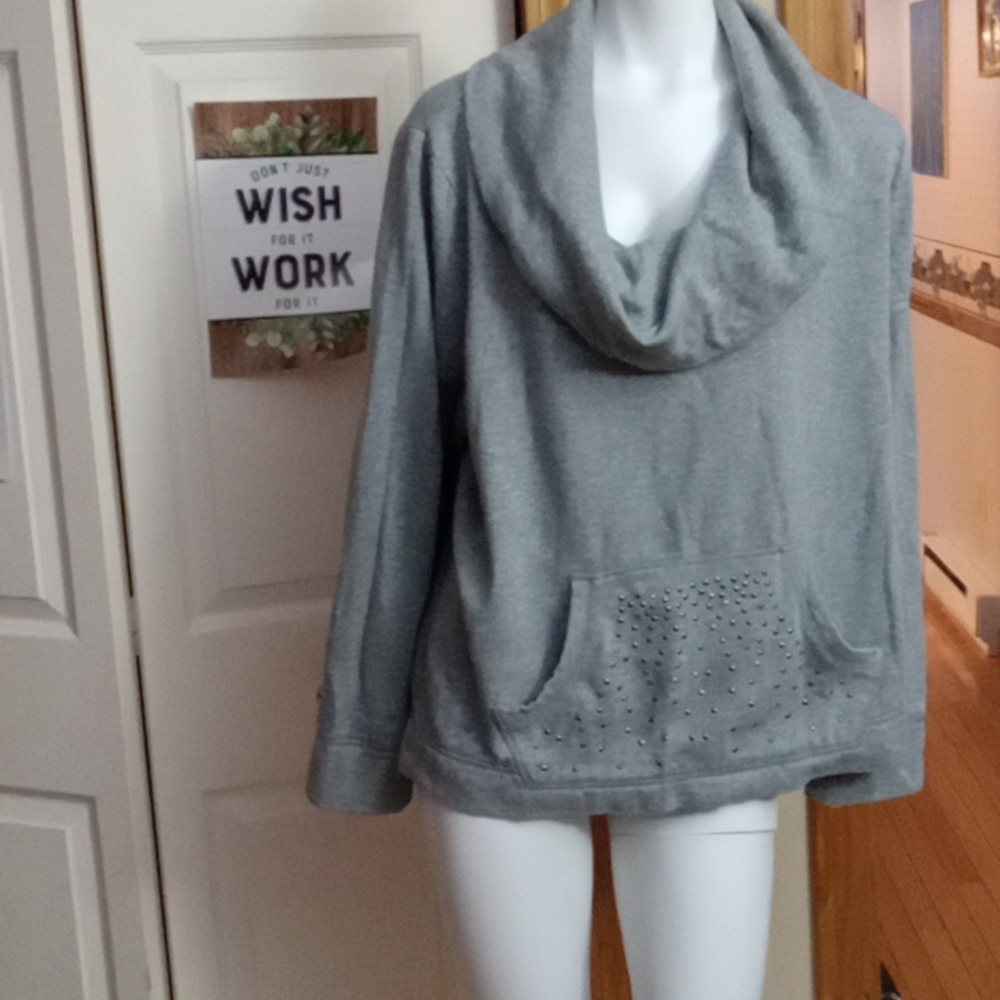 Studded cropped cowl neck sweatshirt
